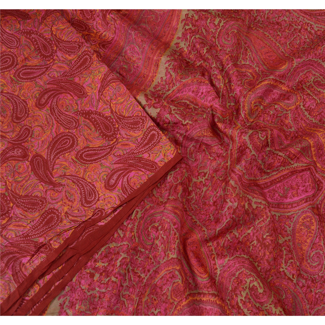 Sanskriti Vintage Sarees Pink Pure Silk Quilting Felting Craft Fabric Print Sari