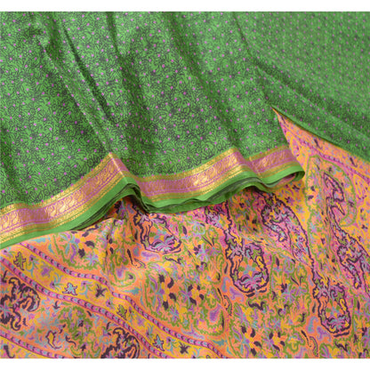 Сари Sanskriti Vintage Green Zari Border Printed Pure Silk Sari Craft Sustainable Fabric