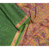 Сари Sanskriti Vintage Green Zari Border Printed Pure Silk Sari Craft Sustainable Fabric