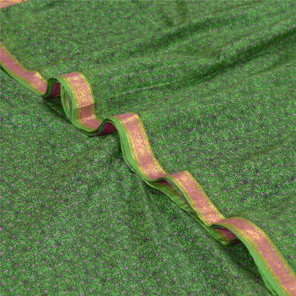 Сари Sanskriti Vintage Green Zari Border Printed Pure Silk Sari Craft Sustainable Fabric
