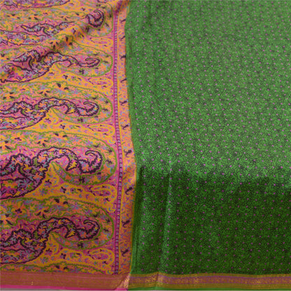 Сари Sanskriti Vintage Green Zari Border Printed Pure Silk Sari Craft Sustainable Fabric