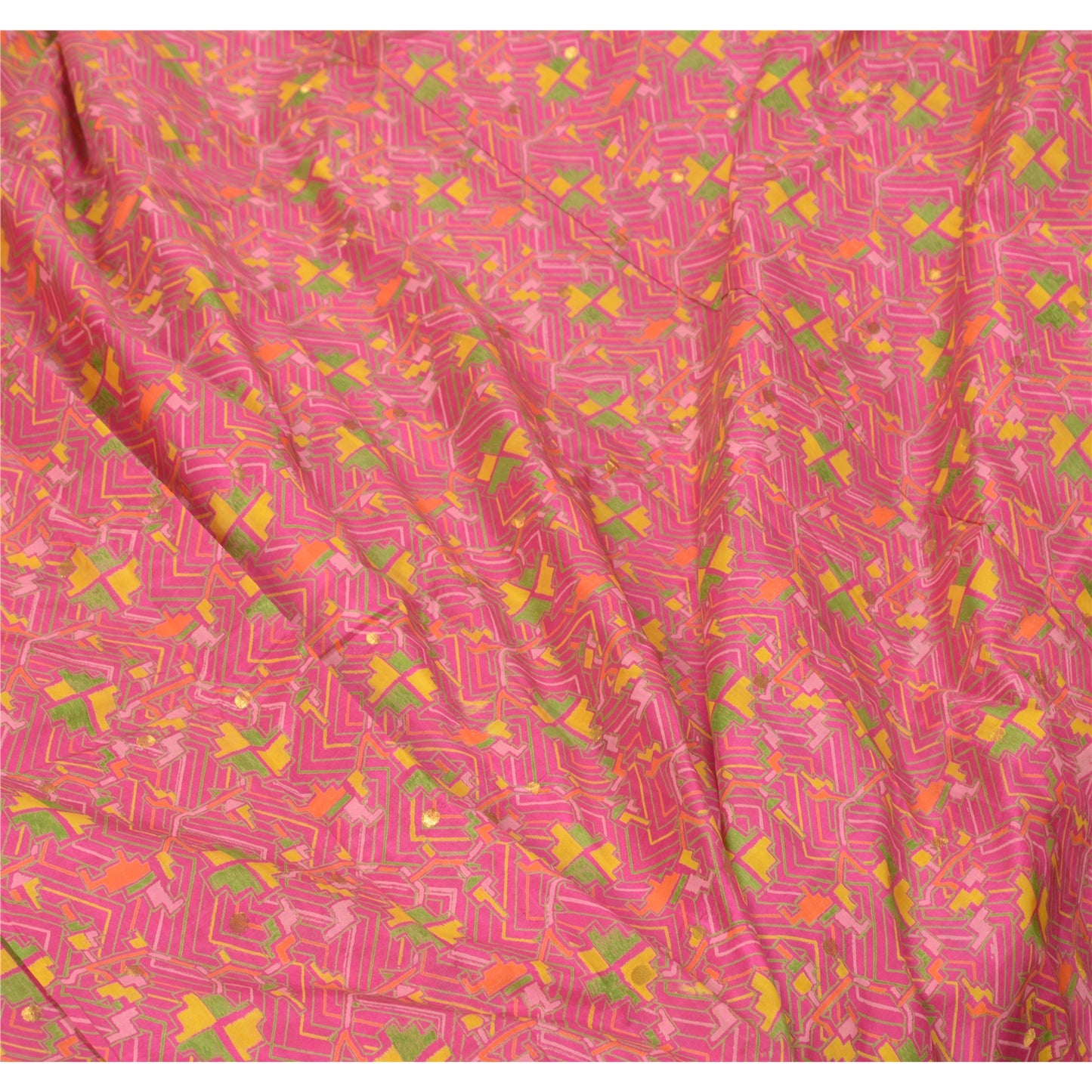 Sanskriti Vintage Sarees Pink Zari Border Printed Pure Silk Sari Craft Sustainable Fabric