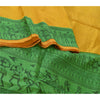 Sanskriti Vintage Sarees Yellow/Green Warli Art Printed Pure Silk Sari Sustainable Fabric