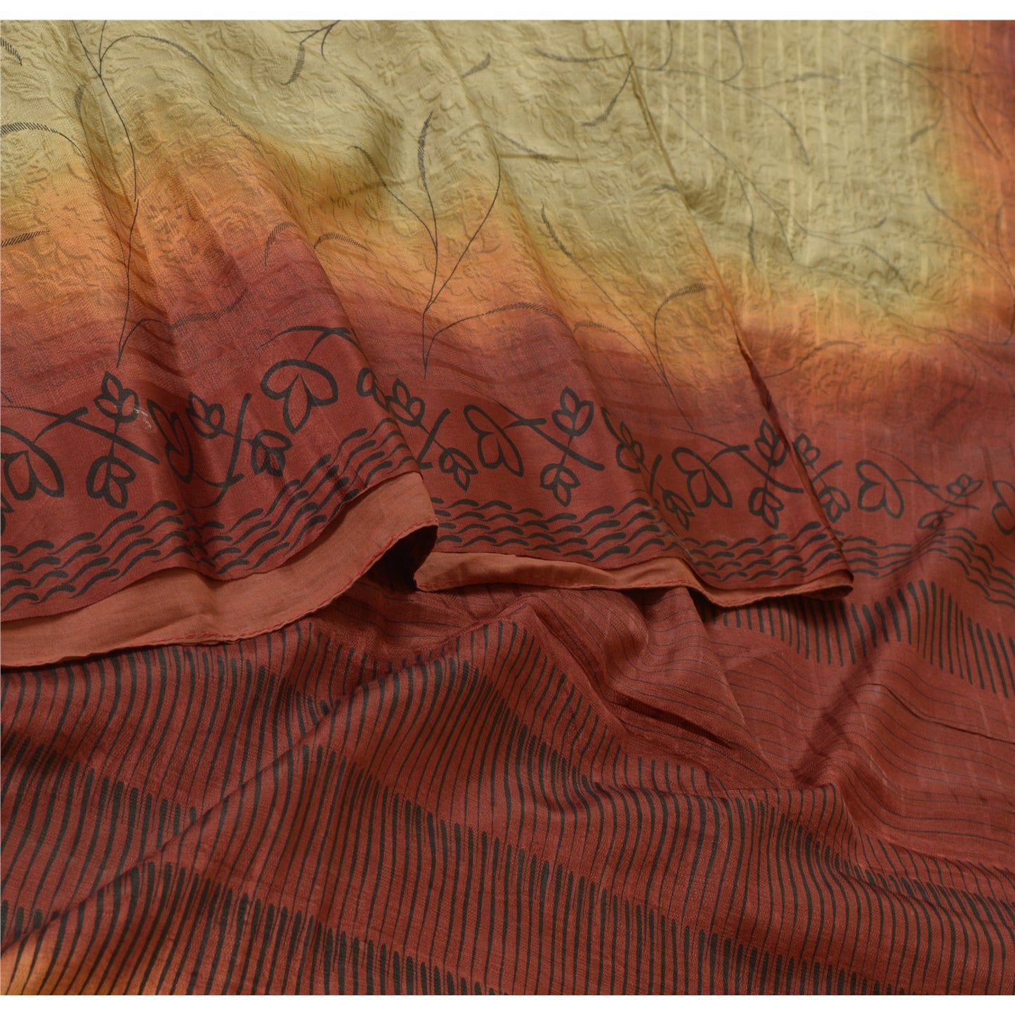 Sanskriti Vintage Sarees Shades of Cream/Red Pure Silk Printed Sari Craft Sustainable Fabric