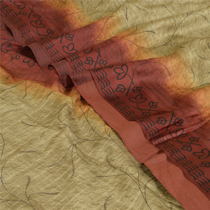 Sanskriti Vintage Sarees Shades of Cream/Red Pure Silk Printed Sari Craft Sustainable Fabric