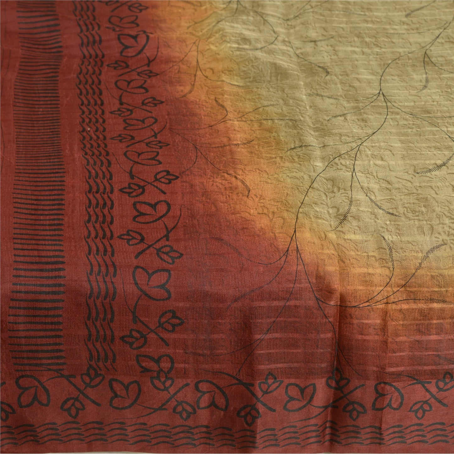 Sanskriti Vintage Sarees Shades of Cream/Red Pure Silk Printed Sari Craft Sustainable Fabric