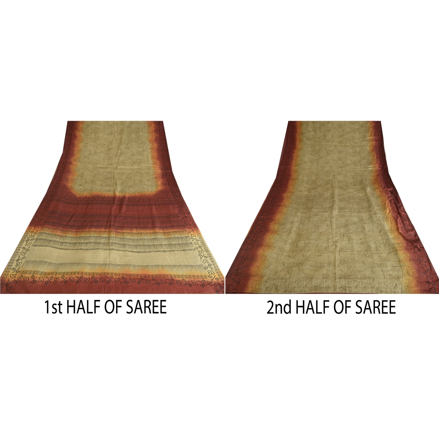 Sanskriti Vintage Sarees Shades of Cream/Red Pure Silk Printed Sari Craft Sustainable Fabric