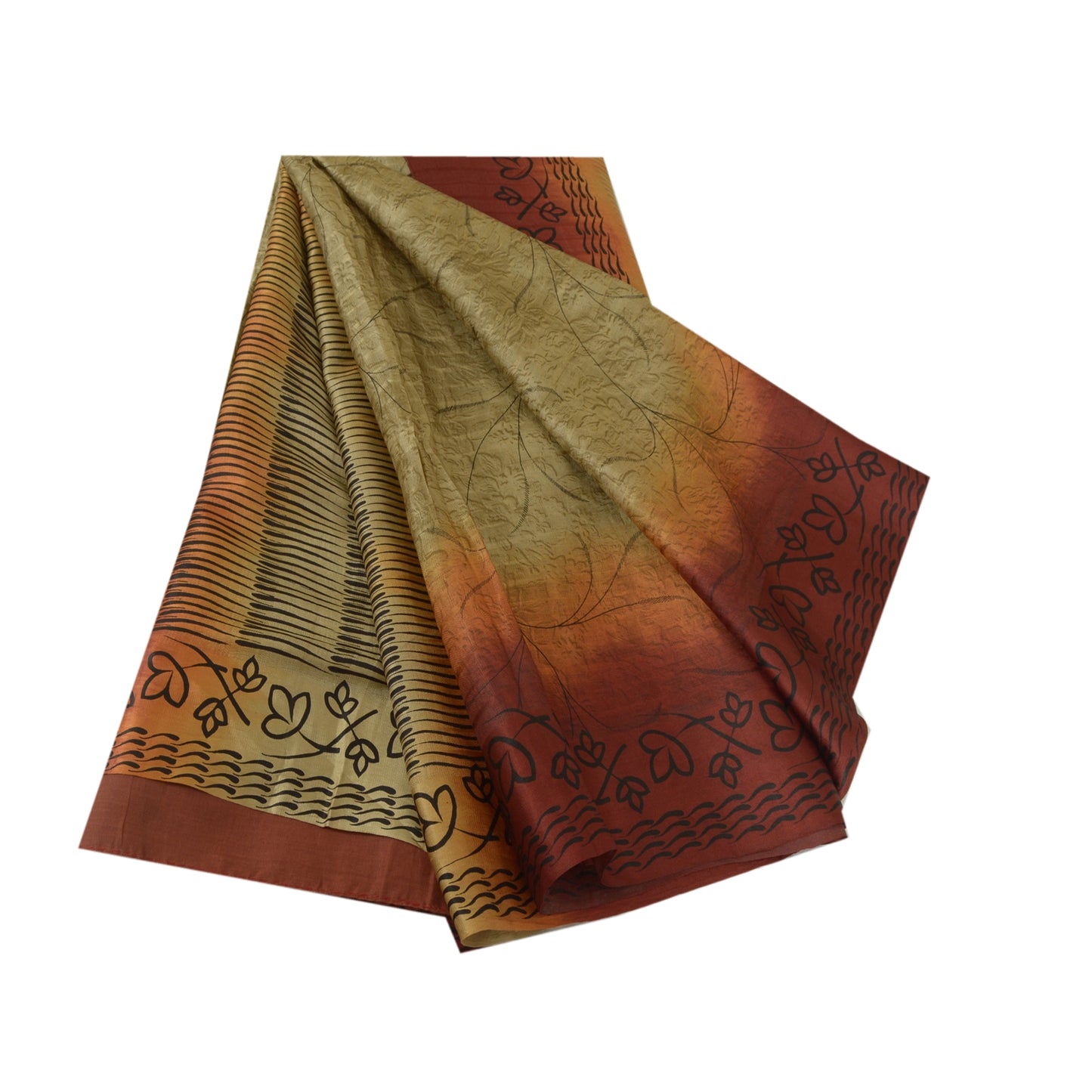 Sanskriti Vintage Sarees Shades of Cream/Red Pure Silk Printed Sari Craft Sustainable Fabric