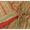 Sanskriti Vintage Sarees Indian Green/Red Pure Silk Printed Sari Craft Sustainable Fabric