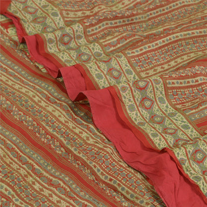 Sanskriti Vintage Sarees Indian Green/Red Pure Silk Printed Sari Craft Sustainable Fabric