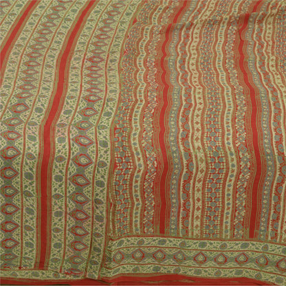 Sanskriti Vintage Sarees Indian Green/Red Pure Silk Printed Sari Craft Sustainable Fabric