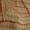 Sanskriti Vintage Sarees Indian Green/Red Pure Silk Printed Sari Craft Sustainable Fabric