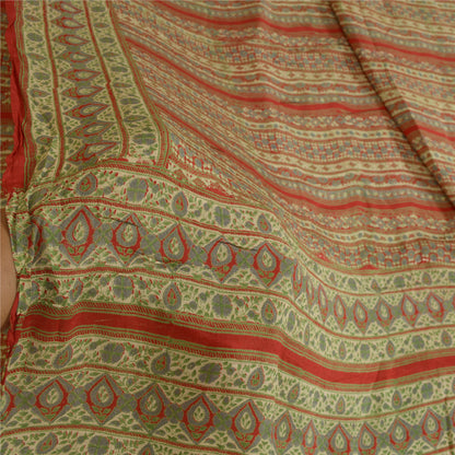 Sanskriti Vintage Sarees Indian Green/Red Pure Silk Printed Sari Craft Sustainable Fabric