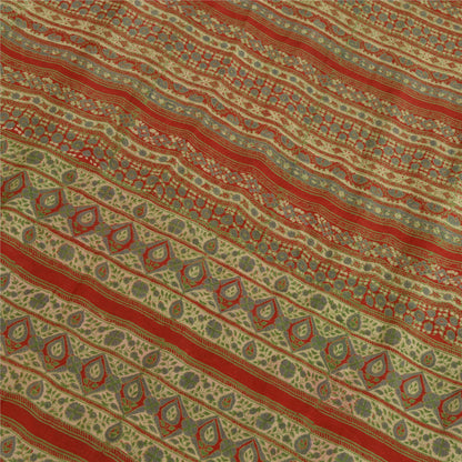 Sanskriti Vintage Sarees Indian Green/Red Pure Silk Printed Sari Craft Sustainable Fabric