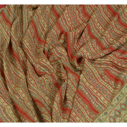 Sanskriti Vintage Sarees Indian Green/Red Pure Silk Printed Sari Craft Sustainable Fabric