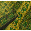 Sanskriti Vintage Sarees Indian Yellow/Green Pure Silk Printed Sari Craft Sustainable Fabric