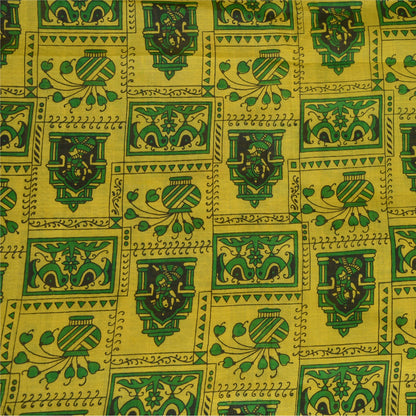 Sanskriti Vintage Sarees Indian Yellow/Green Pure Silk Printed Sari Craft Sustainable Fabric
