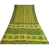 Sanskriti Vintage Sarees Indian Yellow/Green Pure Silk Printed Sari Craft Sustainable Fabric