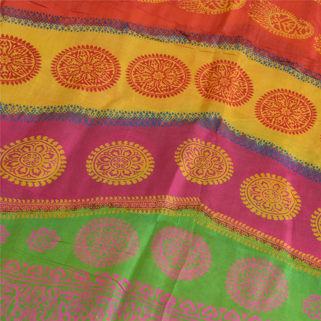 Sanskriti Vintage Sarees 5yd Pure Silk Quilting Felting Craft Fabric Print Sari