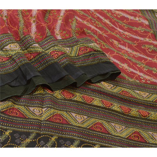 Санскритские винтажные сари красные 100% чистый шелк напечатанное сари цветочное 5 ярдов ремесленная устойчивая ткань