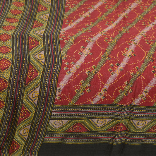 Санскритские винтажные сари красные 100% чистый шелк напечатанное сари цветочное 5 ярдов ремесленная устойчивая ткань