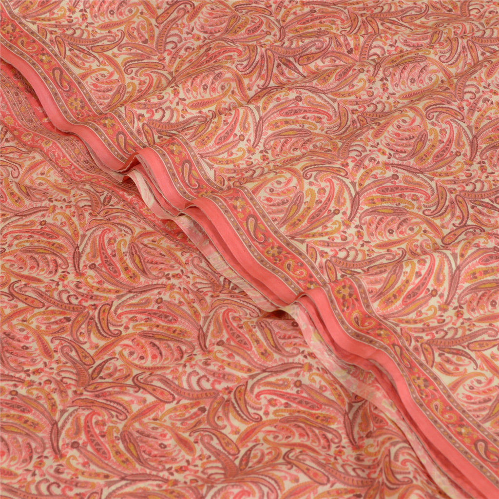 Sanskriti Vintage Sarees Blush-Pink Artificial Silk Printed Sari Craft Sustainable Fabric