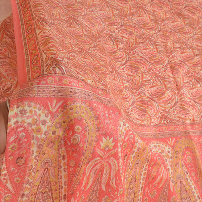 Sanskriti Vintage Sarees Blush-Pink Artificial Silk Printed Sari Craft Sustainable Fabric