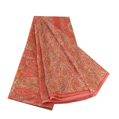 Sanskriti Vintage Sarees Blush-Pink Artificial Silk Printed Sari Craft Sustainable Fabric