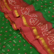 Load image into Gallery viewer, Sanskriti Vintage Sarees Green/Red Bandhani Printed Zari Pure Silk Sari Fabric
