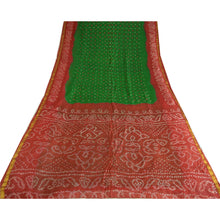 Load image into Gallery viewer, Sanskriti Vintage Sarees Green/Red Bandhani Printed Zari Pure Silk Sari Fabric
