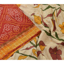 Load image into Gallery viewer, Sanskriti Vintage Sarees Red Bandhani Print Embroidered Pure Silk Sari Fabric
