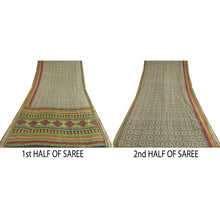 Load image into Gallery viewer, Sanskriti Vintage Sarees Indian Black/Ivory Printed Pure Silk Sari Craft Fabric

