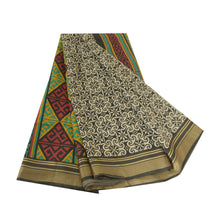 Load image into Gallery viewer, Sanskriti Vintage Sarees Indian Black/Ivory Printed Pure Silk Sari Craft Fabric
