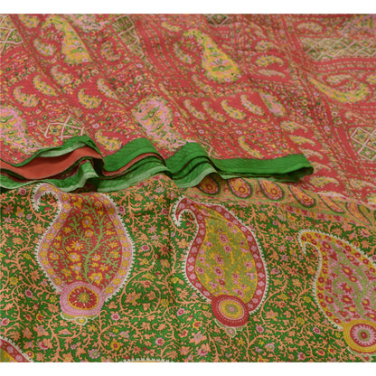 Sanskriti Vintage Sarees From India Red 100% Pure Silk Printed Sari Craft Sustainable Fabric