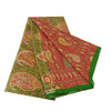 Sanskriti Vintage Sarees From India Red 100% Pure Silk Printed Sari Craft Sustainable Fabric