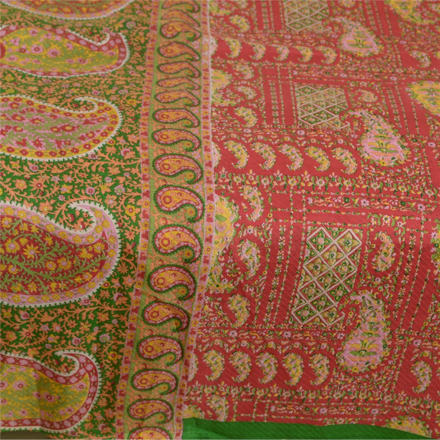 Sanskriti Vintage Sarees From India Red 100% Pure Silk Printed Sari Craft Sustainable Fabric