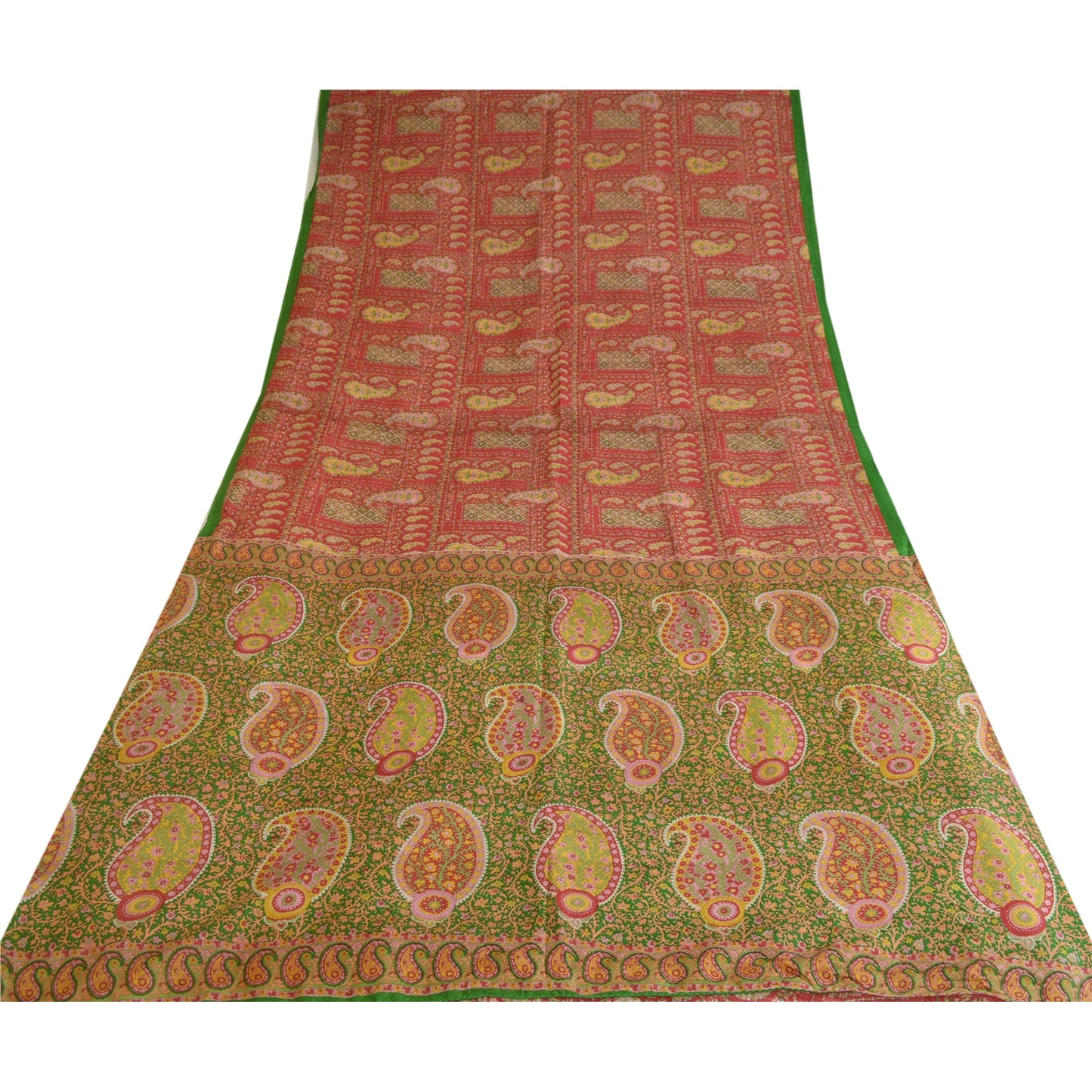 Sanskriti Vintage Sarees From India Red 100% Pure Silk Printed Sari Craft Sustainable Fabric