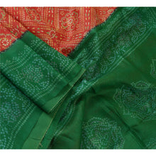 Load image into Gallery viewer, Sanskriti Vintage Sarees Red/Green Bandhani Pure Silk Printed Sari Craft Fabric
