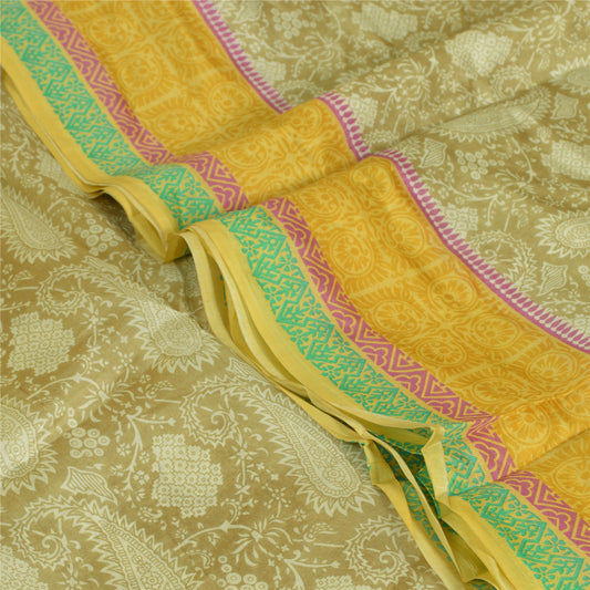 Sanskriti Vintage Sarees Multicolor 100% Pure Silk Printed Sari 5yd Craft Sustainable Fabric