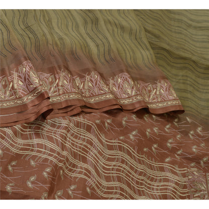 Санскритские винтажные сари индийское зеленое/лиловое чистое шелковое сари с принтом ремесло устойчивая ткань