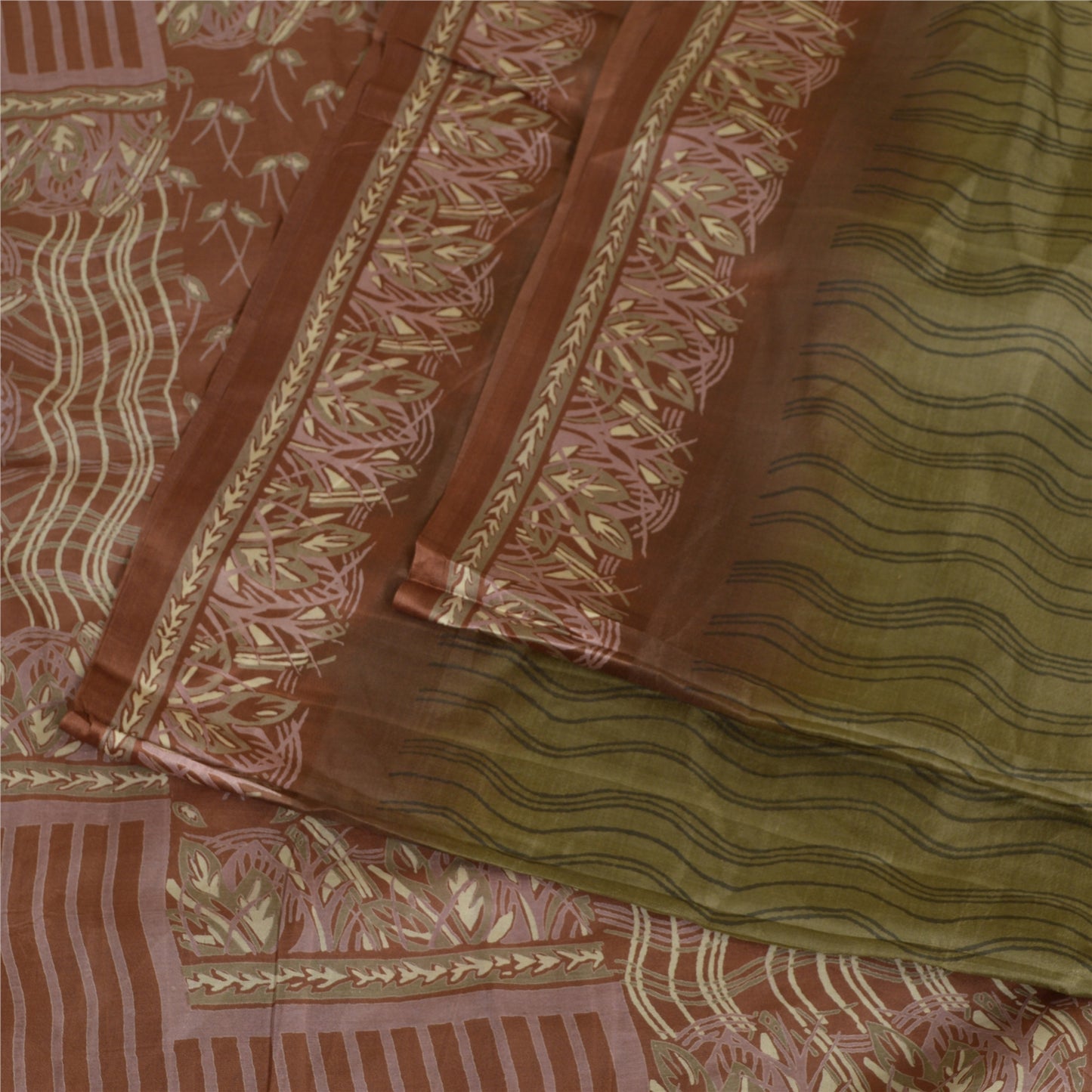 Санскритские винтажные сари индийское зеленое/лиловое чистое шелковое сари с принтом ремесло устойчивая ткань