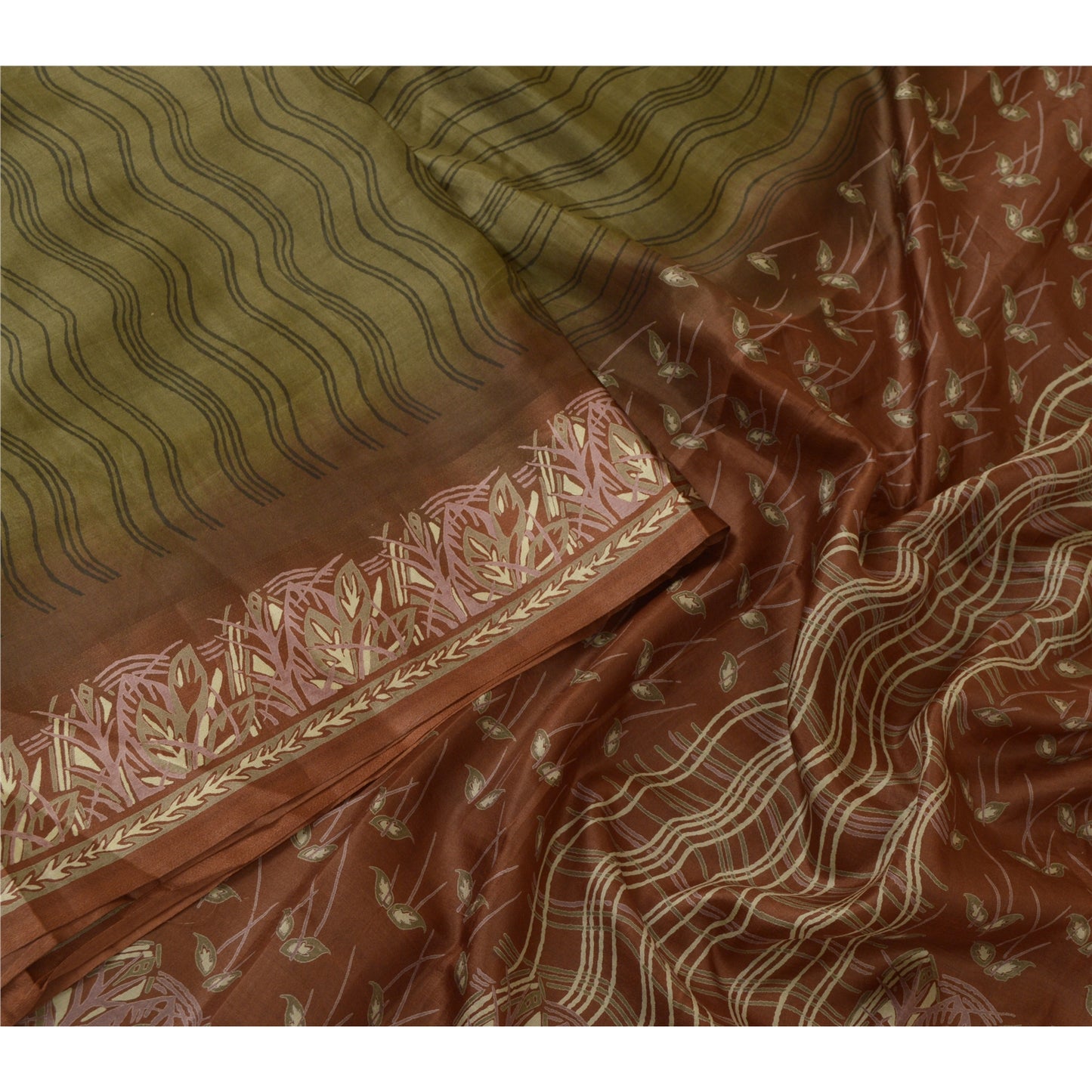 Санскритские винтажные сари индийское зеленое/лиловое чистое шелковое сари с принтом ремесло устойчивая ткань