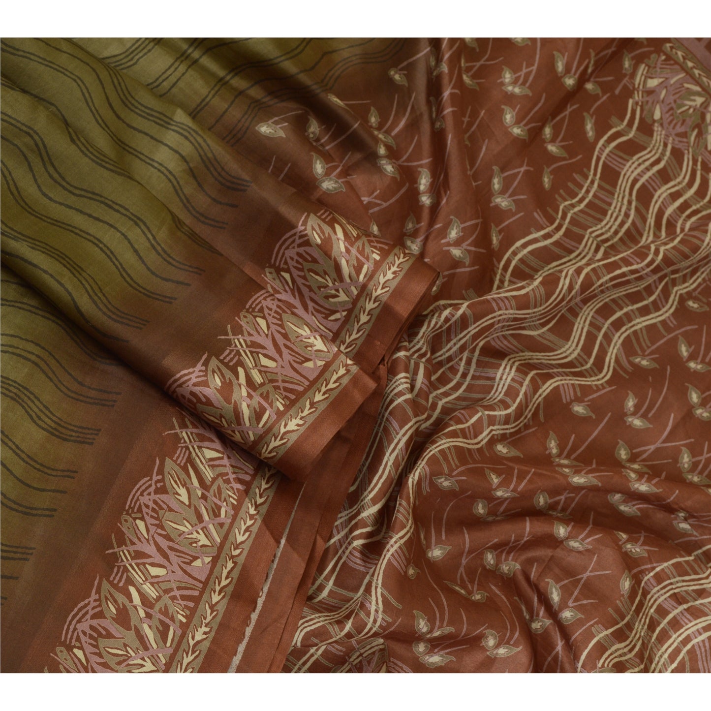 Санскритские винтажные сари индийское зеленое/лиловое чистое шелковое сари с принтом ремесло устойчивая ткань