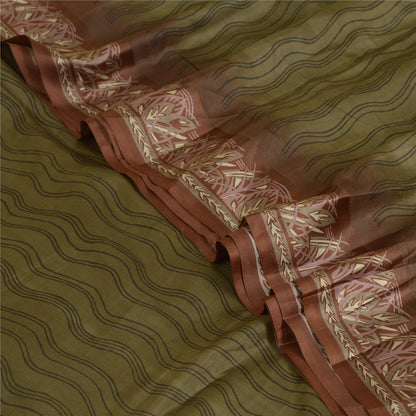 Санскритские винтажные сари индийское зеленое/лиловое чистое шелковое сари с принтом ремесло устойчивая ткань