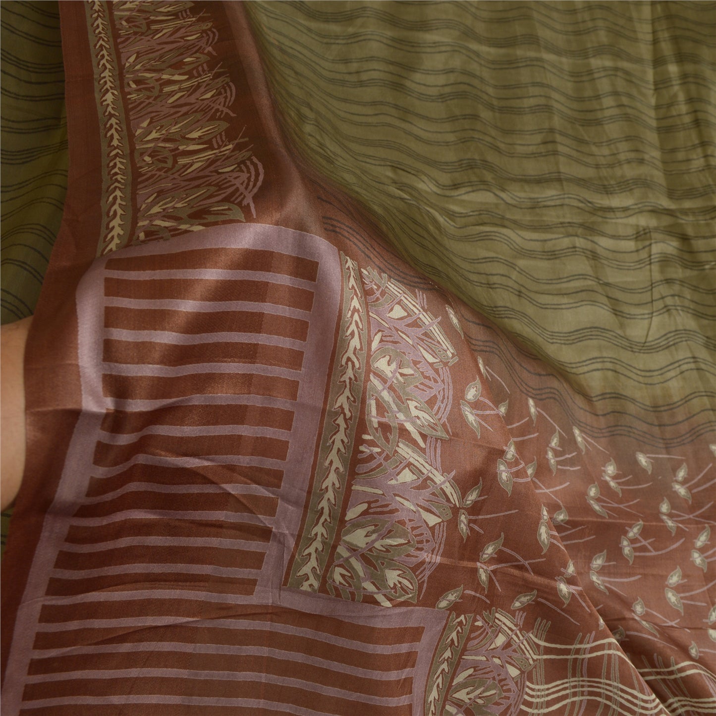 Санскритские винтажные сари индийское зеленое/лиловое чистое шелковое сари с принтом ремесло устойчивая ткань