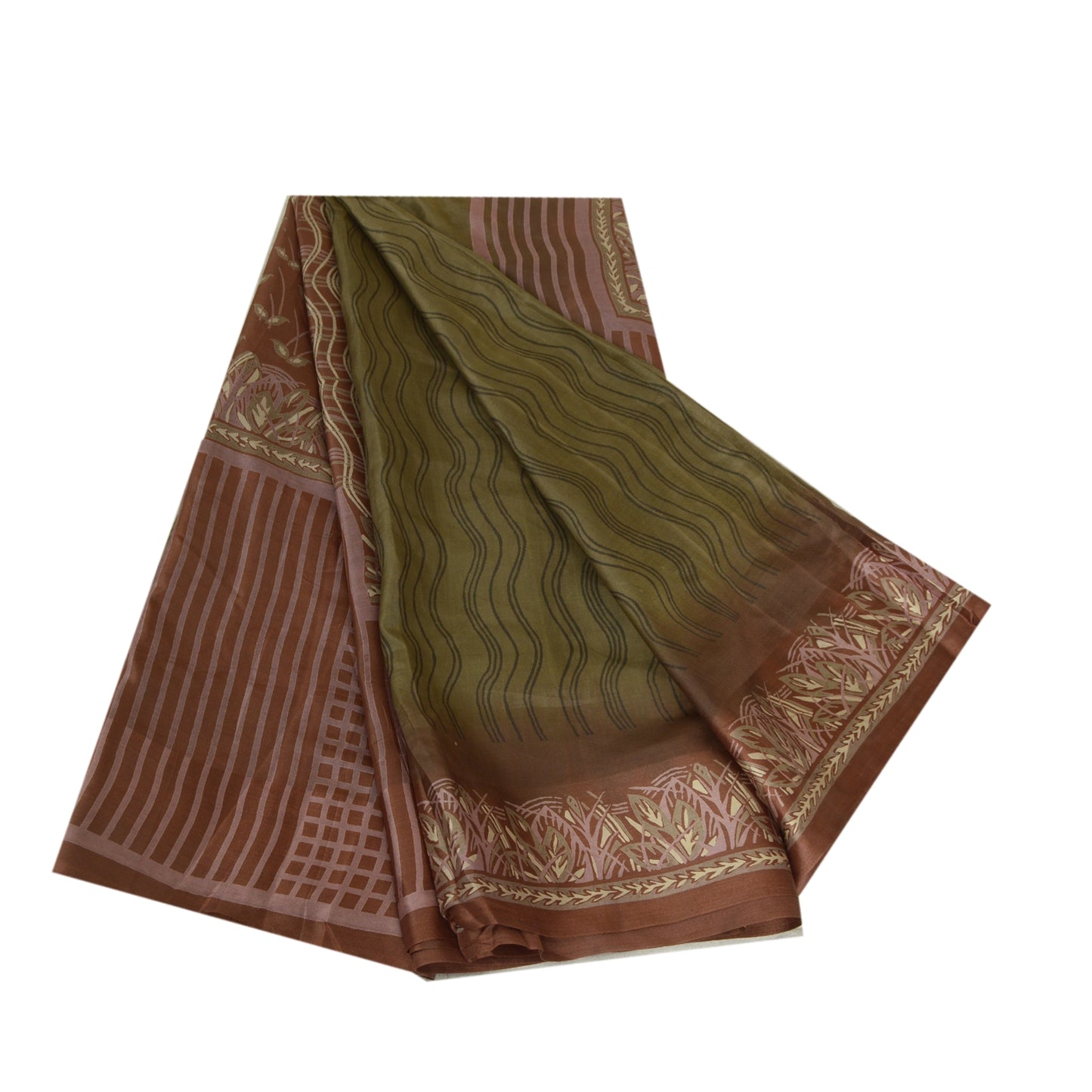 Санскритские винтажные сари индийское зеленое/лиловое чистое шелковое сари с принтом ремесло устойчивая ткань