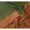 Sanskriti Vintage Sarees Green/Brown Bandhani Print Pure Silk Sari Craft Sustainable Fabric