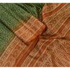 Sanskriti Vintage Sarees Green/Brown Bandhani Print Pure Silk Sari Craft Sustainable Fabric