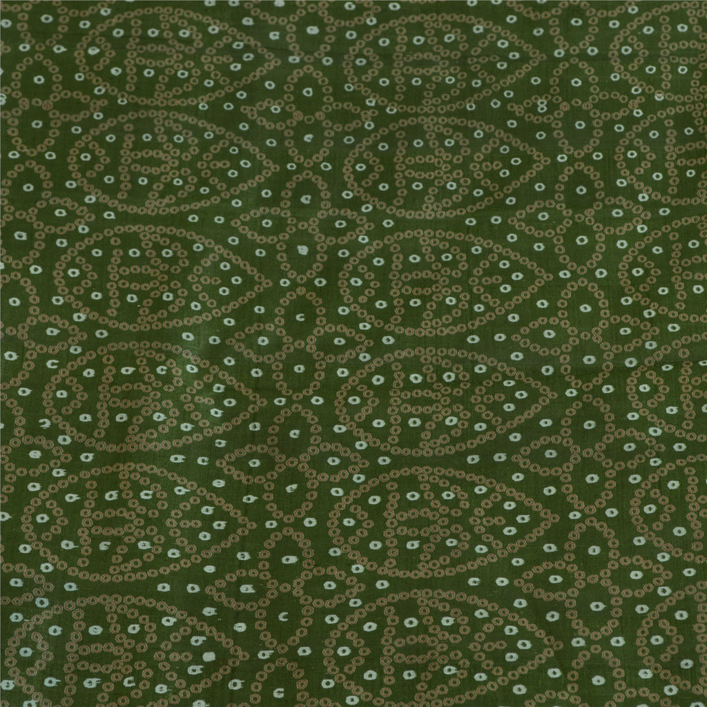 Sanskriti Vintage Sarees Green/Brown Bandhani Print Pure Silk Sari Craft Sustainable Fabric