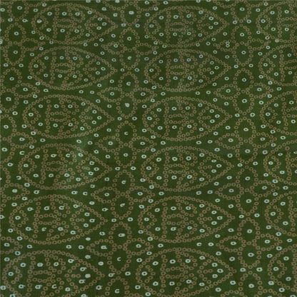 Sanskriti Vintage Sarees Green/Brown Bandhani Print Pure Silk Sari Craft Sustainable Fabric